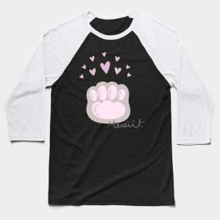 Pink Kitty Cat Paw and Hearts MEAU! Baseball T-Shirt